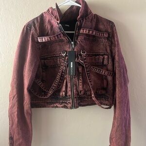 Fashion Nova Maroon Jean Jacket